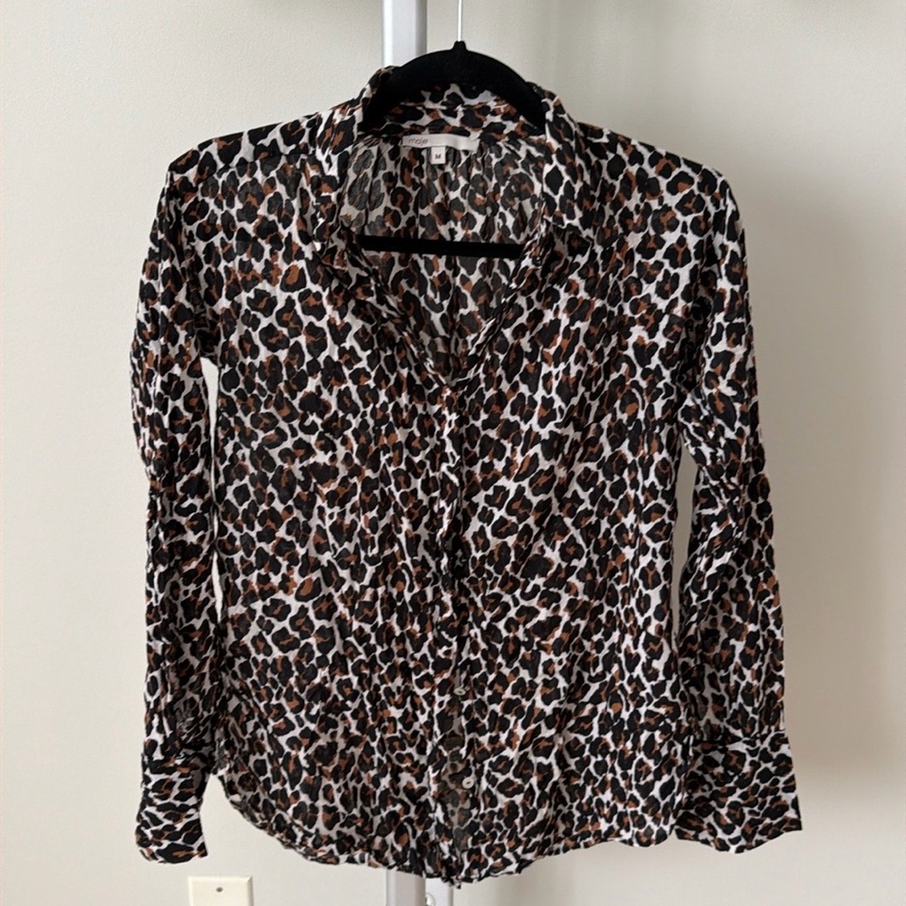 Maje Paris animal print lightweight cotton button down shirt blouse, size M